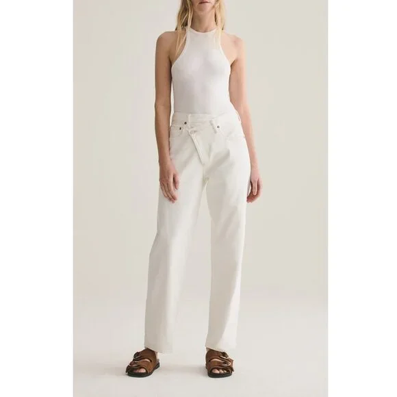 Agolde Criss Cross Upsized Organic Cotton Jean in Paste Off White Ivory - XS 24 - Picture 1 of 16
